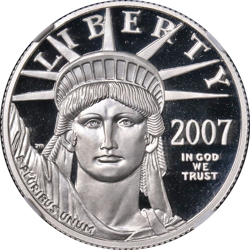 NGC PF70 Ultra Cameo 2007-W $50 Platinum Eagle Brown Label Coin: NGC PF70 Ultra Cameo 2007-W $50 Platinum Eagle Brown Label Coin This 2007-W Platinum American Eagle $50 coin is certified by NGC as PF70 Ultra Cameo with a Brown Label. Struck in 0.9995 fine platinum,