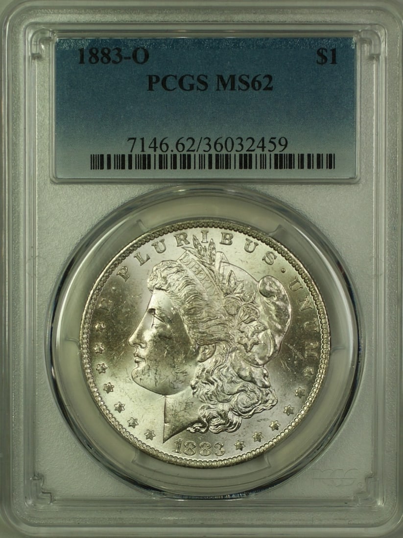 PCGS MS62 1883 O Morgan Dollar Silver $1: PCGS MS62 1883 O Morgan Dollar Silver $1 This is an 1883-O Morgan Silver Dollar with a $1 denomination, minted in New Orleans. The coin is certified by PCGS and has been graded as MS 62. It is compose