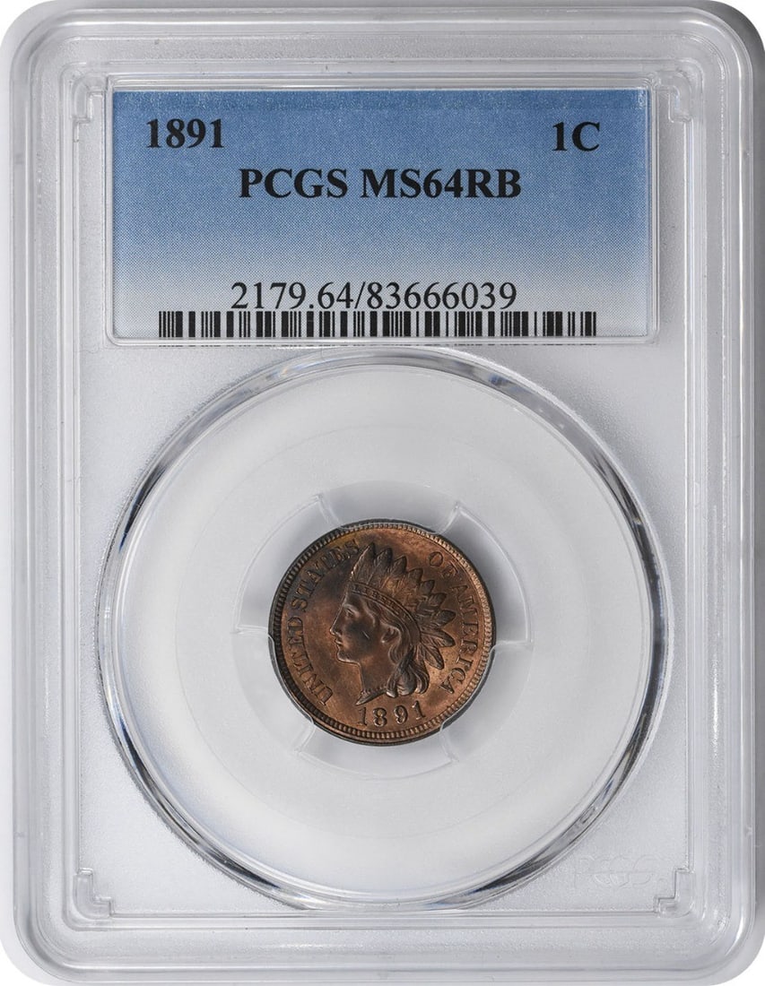PCGS MS64RB 1891 Indian Head Copper Small Cent (1 of 2)