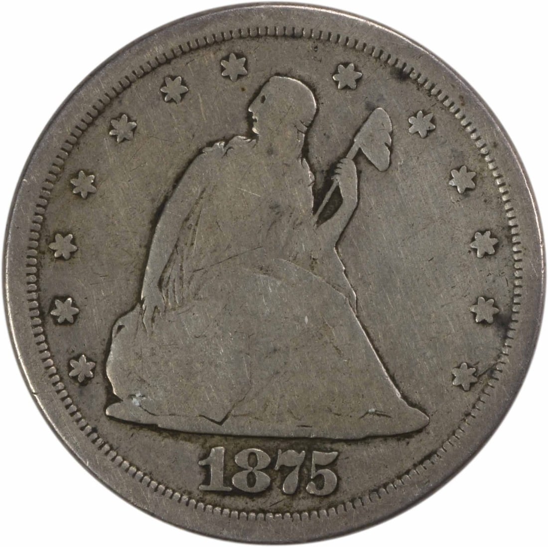 1875-S Twenty Cent Silver Coin VG Uncertified San Francisco Mint: 1875-S Twenty Cent Silver Coin VG Uncertified San Francisco Mint This 1875-S Twenty Cent Silver Piece is a remarkable collectible from the San Francisco mint. Known for its historical significance, th