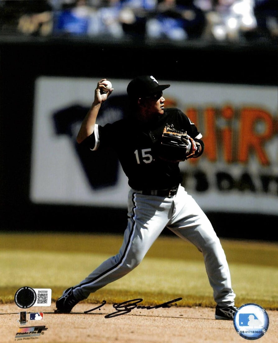 Beckett Certified Tadahito Iguchi 2005 White Sox 8x10 Photo Signed: Beckett Certified Tadahito Iguchi 2005 White Sox 8x10 Photo Signed This is an 8x10 action photograph of Tadahito Iguchi in his Chicago White Sox uniform, hand-signed by Iguchi. The photo captures Iguc