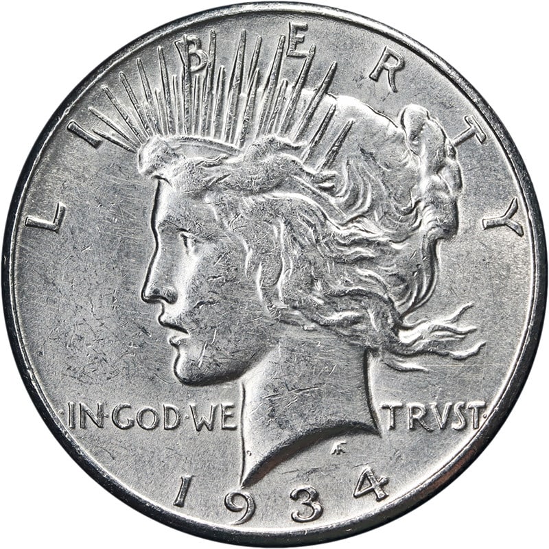 1934 S Silver Peace Dollar AU BU Bright White (1 of 2)