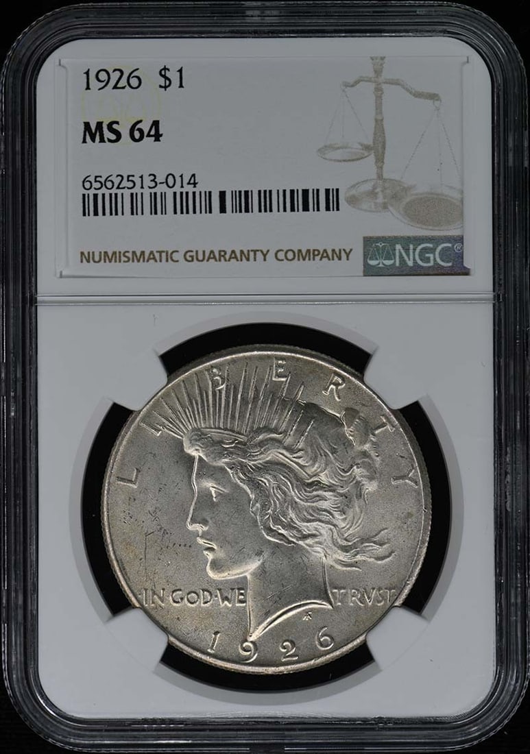 1926 Peace Dollar S$1 NGC MS64 Uncirculated Philadelphia: 1926 Peace Dollar S$1 NGC MS64 Uncirculated Philadelphia This 1926 Peace Dollar is a remarkable collectible coin, graded MS64 by NGC (National Guaranty Corporation), ensuring its exceptional quality. 