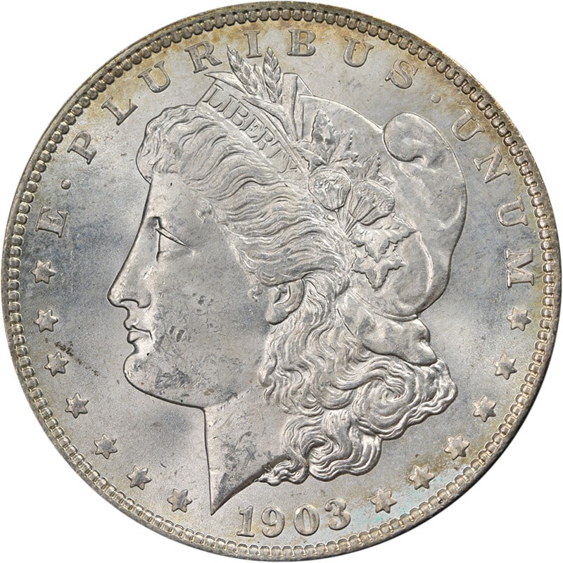 1903 O Morgan Silver Dollar Choice BU Plus: 1903 O Morgan Silver Dollar Choice BU Plus This 1903-O Morgan Silver Dollar is an uncirculated coin featuring strong strike, attractive luster, and appealing surfaces. It is composed of 90% silver and