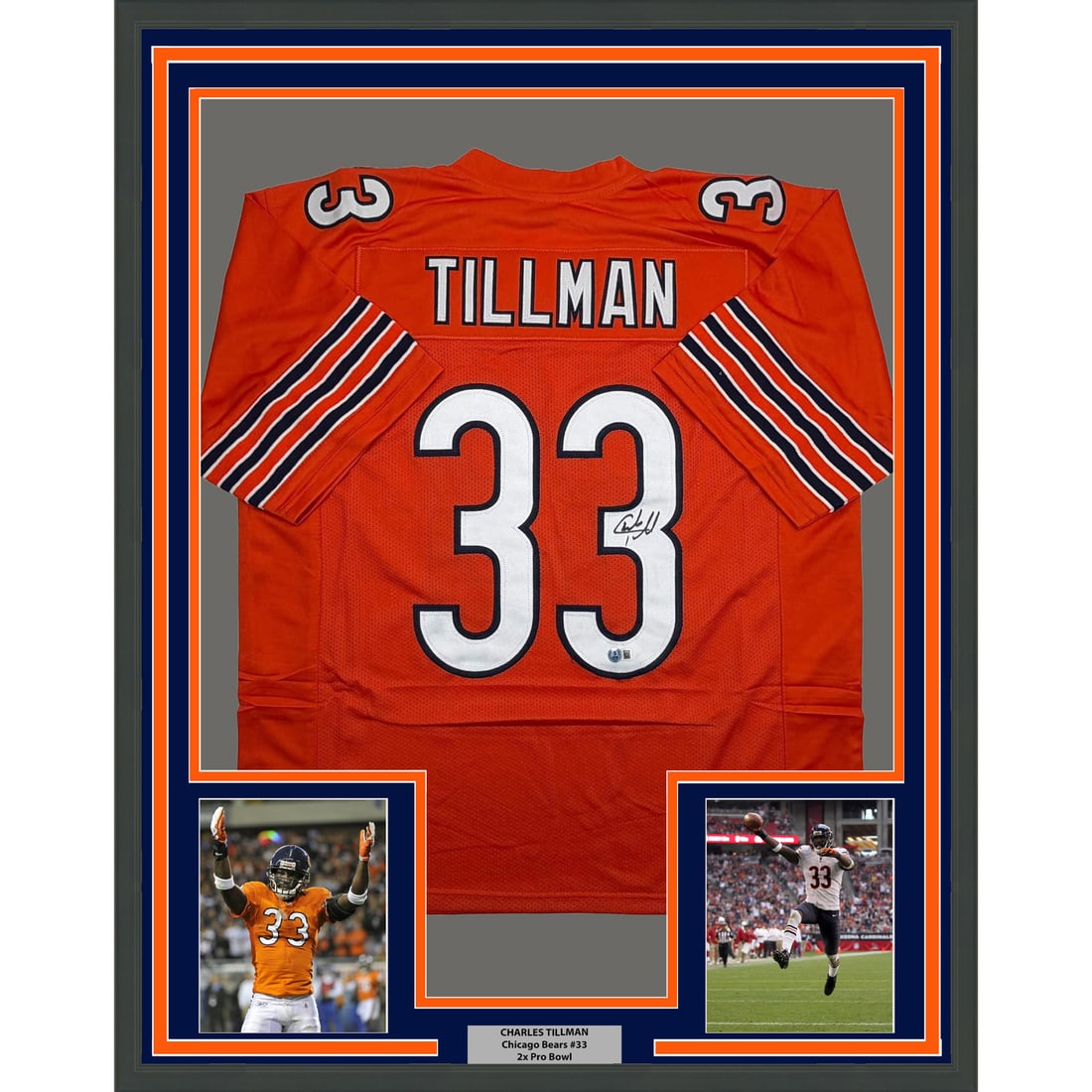 Chicago Bears Charles Tillman Signed Orange Jersey in 35x39 Framed Display BAS COA (1 of 2)