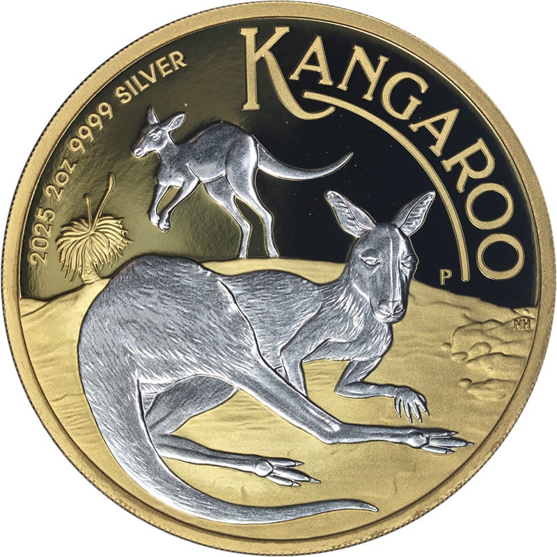 2025 Australia 2oz Silver $2 Kangaroo Coin Gold Gilded OGP COA (1 of 3)