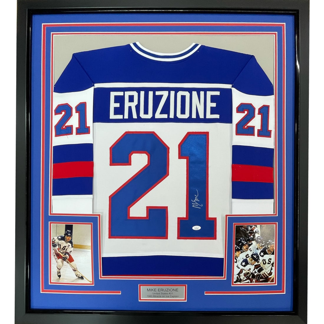 Mike Eruzione signed 1980 Miracle jersey framed with JSA COA (1 of 2)