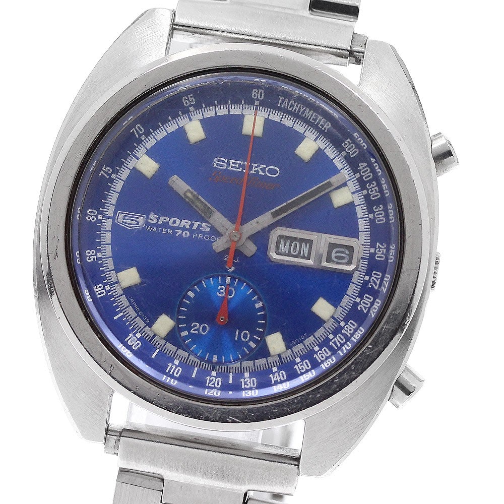 Seiko 6139-6010 Speedtimer Blue Dial Automatic Chronograph Watch: Seiko 6139-6010 Speedtimer Blue Dial Automatic Chronograph Watch This Seiko 6139-6010 5 Sports Speedtimer is a men's automatic chronograph wristwatch featuring a blue dial and a stainless steel case a