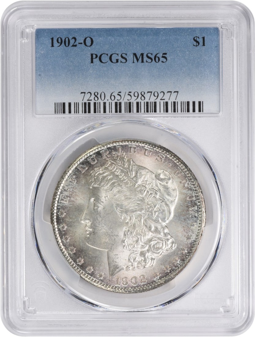 1902-O Morgan Silver Dollar MS65 PCGS Uncirculated Coin: 1902-O Morgan Silver Dollar MS65 PCGS Uncirculated Coin This stunning 1902-O Morgan Silver Dollar is graded MS65 by PCGS, ensuring its uncirculated condition and high quality. Minted in New Orleans, t