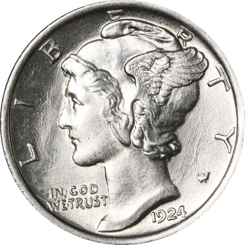 1924 Philadelphia Mercury Dime Silver Coin With Full Split Bands (1 of 2)