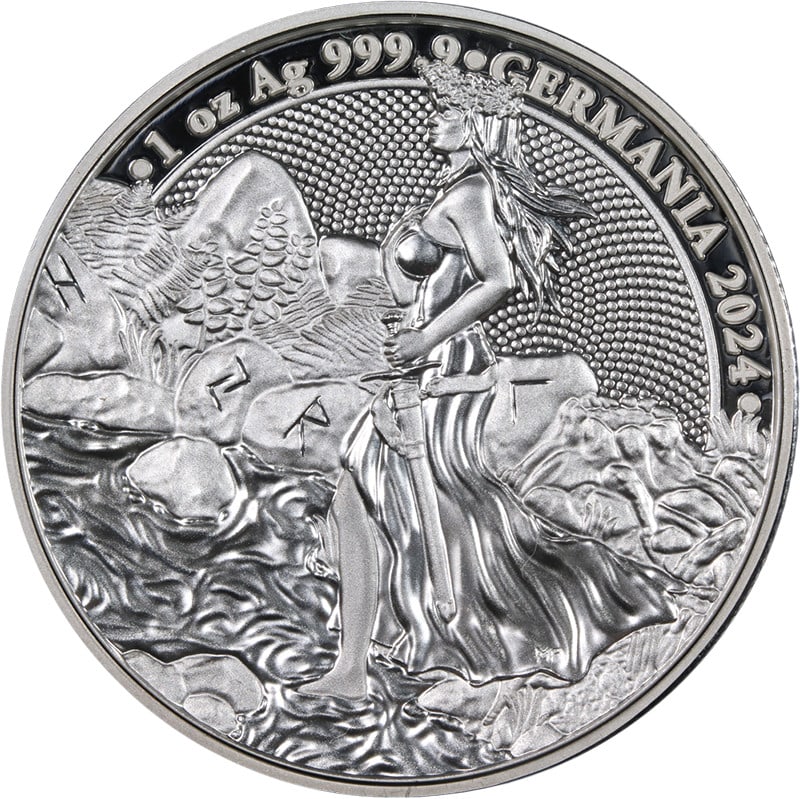 2024 Germania 1 Ounce Silver 5 Mark Proof Coin Lady Germania Uncertified: 2024 Germania 1 Ounce Silver 5 Mark Proof Coin Lady Germania Uncertified This 2024 Germania 1 Ounce Silver 5 Mark coin features the iconic Lady Germania design in proof quality, showcasing exceptional