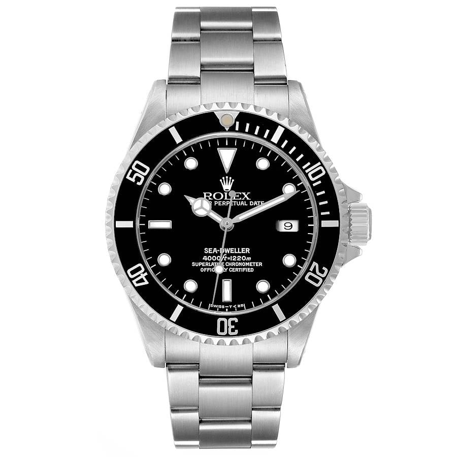 Rolex Men's Sea Dweller 16600 Black Dial Oyster Bracelet Watch with Papers: Rolex Men's Sea Dweller 16600 Black Dial Oyster Bracelet Watch with Papers This Rolex Sea Dweller features a black dial and an aluminum bezel, paired with an Oyster bracelet. The watch is a men's mode