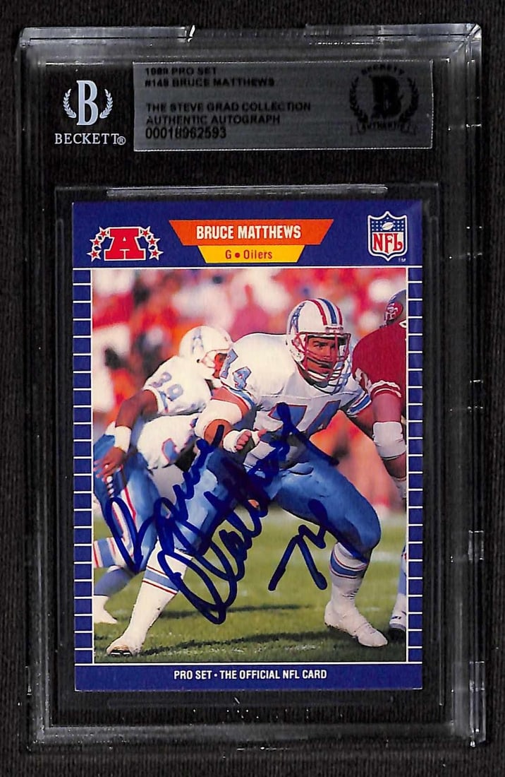 1989 Pro Set Bruce Matthews autographed Beckett slabbed Oilers card (1 of 1)