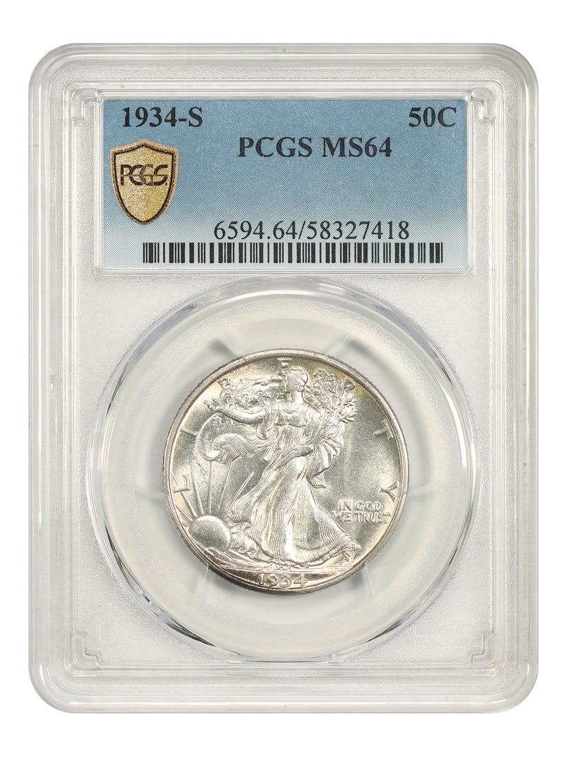 PCGS MS64 1934-S Walking Liberty Half Dollar 50C: PCGS MS64 1934-S Walking Liberty Half Dollar 50C 1934-S Walking Liberty Half Dollar graded PCGS MS64. This uncirculated coin is a 50C issue from the San Francisco Mint and comes with PCGS certificatio
