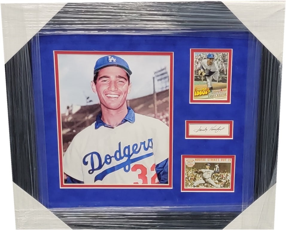 Framed Sandy Koufax Signed Cut with 8x10 Dodgers Photograph: Framed Sandy Koufax Signed Cut with 8x10 Dodgers Photograph This collectible features a hand-signed cut autograph from Sandy Koufax, custom framed alongside an 8x10 photo. The item is an original and 