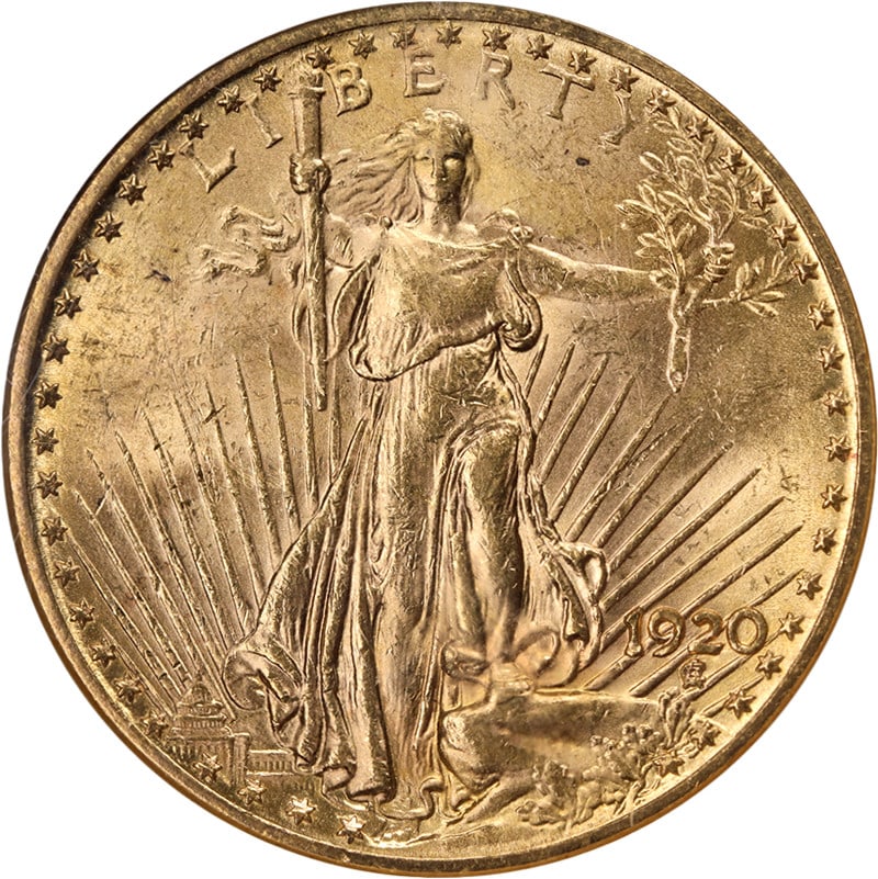 1920 Philadelphia Saint-Gaudens $20 Gold Coin NGC MS63 Certified: 1920 Philadelphia Saint-Gaudens $20 Gold Coin NGC MS63 Certified This original 1920-P Saint-Gaudens Gold $20 coin is certified by NGC with a grade of MS63. The coin features attractive luster, strong 