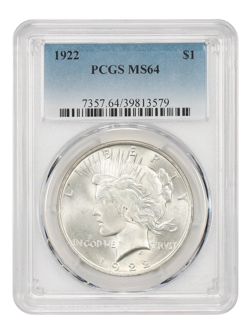 PCGS MS64 1922 Peace Dollar $1 Uncirculated Coin: PCGS MS64 1922 Peace Dollar $1 Uncirculated Coin 1922 Peace Dollar $1 certified by PCGS, graded MS64. This uncirculated coin was struck in Philadelphia and is identified as a pre-owned example from th