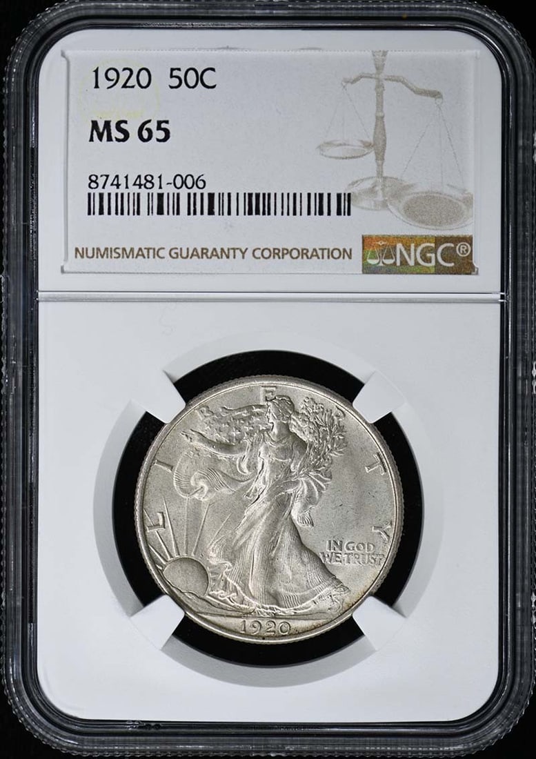 1920 Philadelphia Walking Liberty Half Dollar NGC MS65: 1920 Philadelphia Walking Liberty Half Dollar NGC MS65 This is a 1920 Walking Liberty Half Dollar graded MS65 by NGC. The coin is uncirculated and was minted in Philadelphia. It is a pre-owned collect