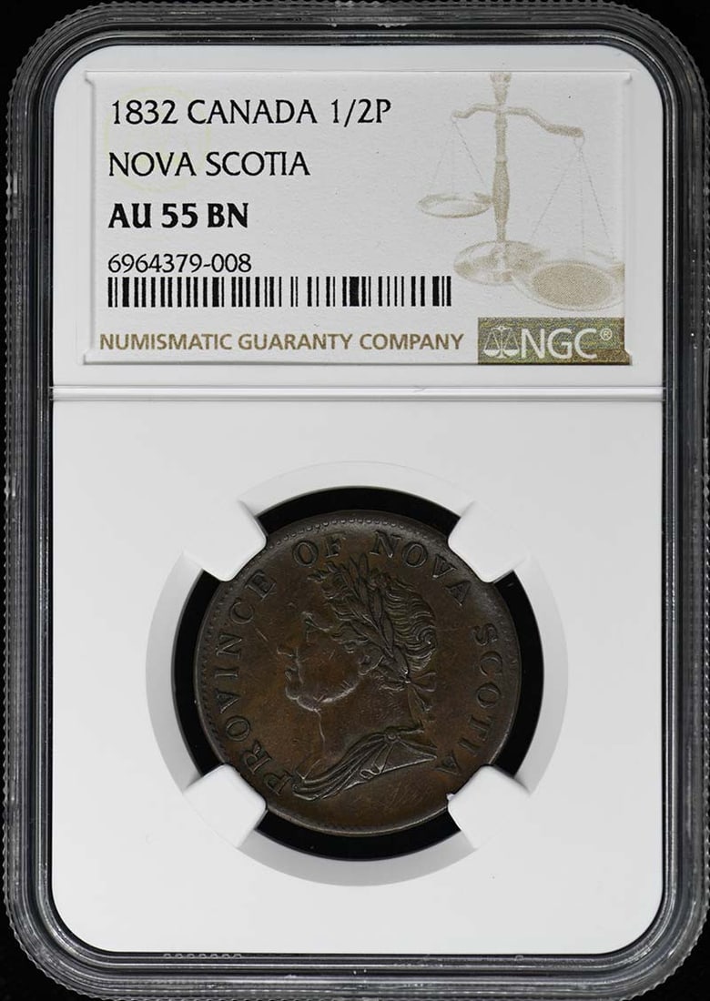 NGC AU55BN 1832 Nova Scotia Canada Half Penny Token (1 of 2)