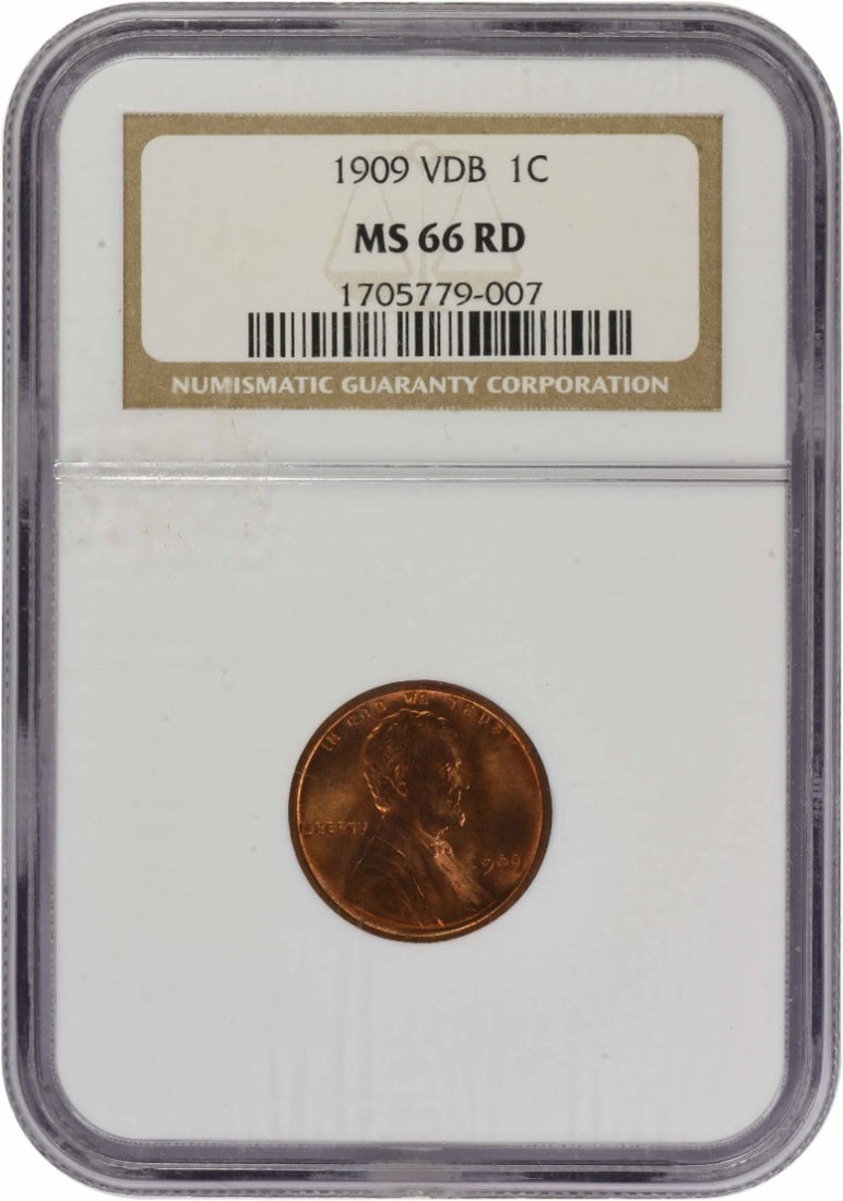 1909 Lincoln Wheat Cent MS66 Red Certified by NGC: 1909 Lincoln Wheat Cent MS66 Red Certified by NGC This is a 1909 VDB Lincoln Wheat Cent graded MS66 Red by NGC. Struck in Philadelphia, this uncirculated coin is composed of 95% copper and 5% tin and 