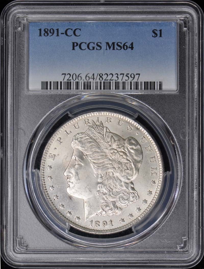 1891-CC Morgan Dollar PCGS MS64 Uncirculated Coin: 1891-CC Morgan Dollar PCGS MS64 Uncirculated Coin This 1891-CC Morgan Dollar, certified by PCGS with a grade of MS64, showcases the exceptional quality and historical significance of this coin. Struck