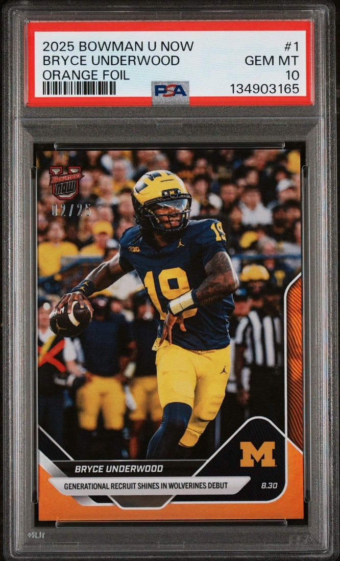 PSA 10 Bryce Underwood 2025 Bowman U Now Orange /25 Rookie Football Card (1 of 2)