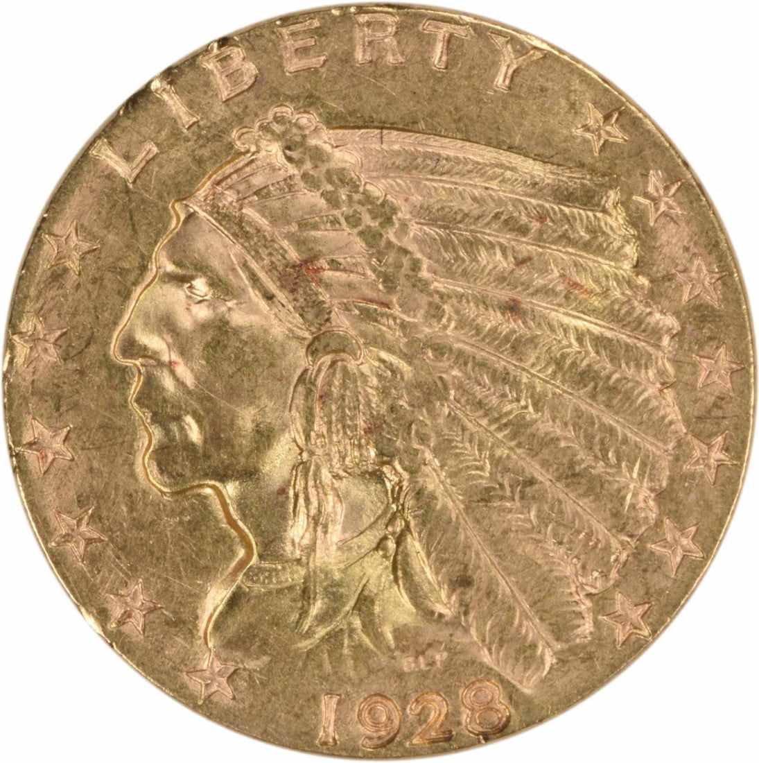 1928 Gold Indian $2.50 Coin AU Bela Lyon Pratt Design (1 of 2)