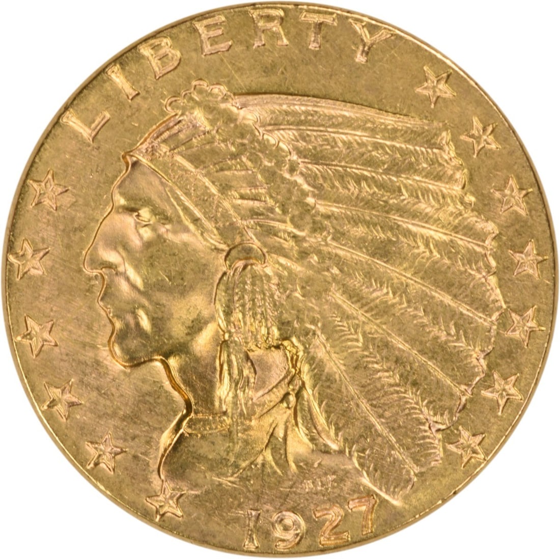 1927 Indian Head $2.50 Gold Coin BU Uncertified: 1927 Indian Head $2.50 Gold Coin BU Uncertified 1927 $2.50 Gold Indian coin in BU condition. It is uncertified, uncirculated, and pre-owned. This United States coin dates to the pre-1933 period and ha