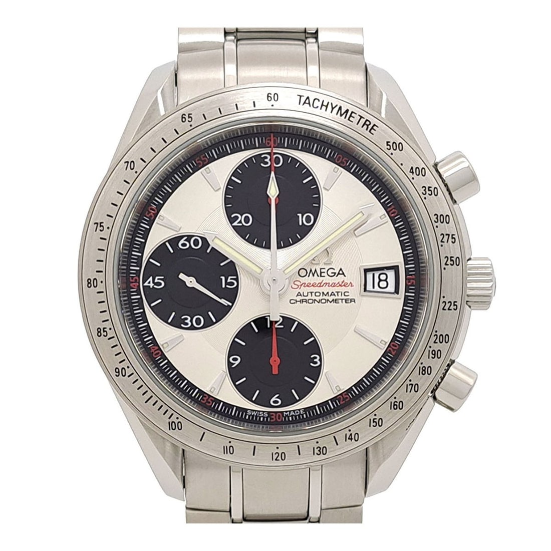 OMEGA Speedmaster Date 3211.31 Silver Dial Automatic Men's Wristwatch: OMEGA Speedmaster Date 3211.31 Silver Dial Automatic Men's Wristwatch This OMEGA Speedmaster Date 3211.31 is a pre-owned automatic men's wristwatch crafted in Switzerland. It features a stainless stee
