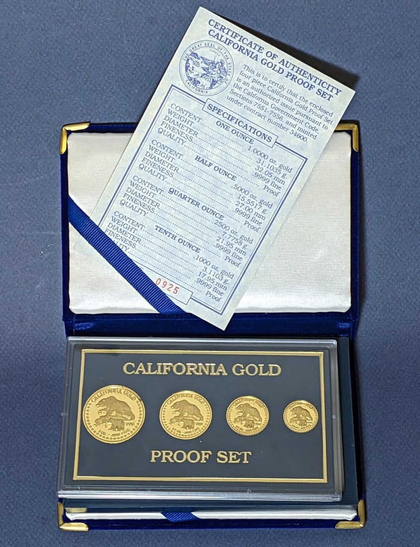 1990 California gold proof 4 coin set 1.85oz .9999 fine OGP COA (1 of 4)