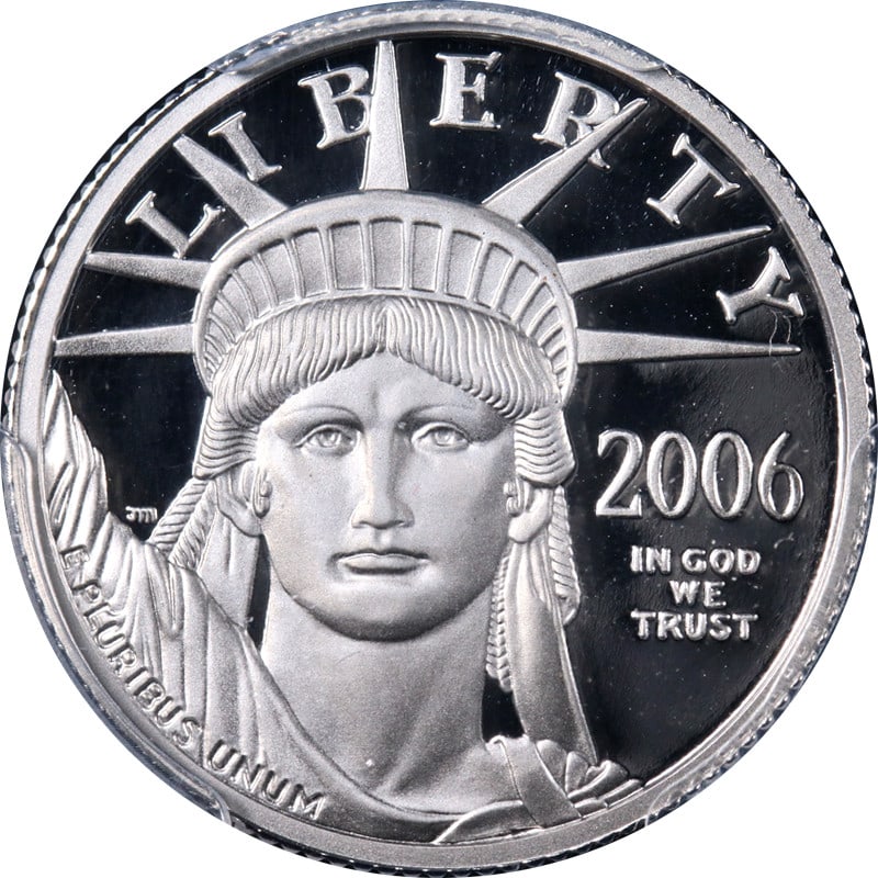 PCGS PR70 DCAM $25 Platinum Eagle 2006-W Blue Label Quarter Ounce Coin: PCGS PR70 DCAM $25 Platinum Eagle 2006-W Blue Label Quarter Ounce Coin This 2006-W Platinum American Eagle $25 coin is certified by PCGS as PR70 DCAM, indicating a perfect proof coin with deep cameo c