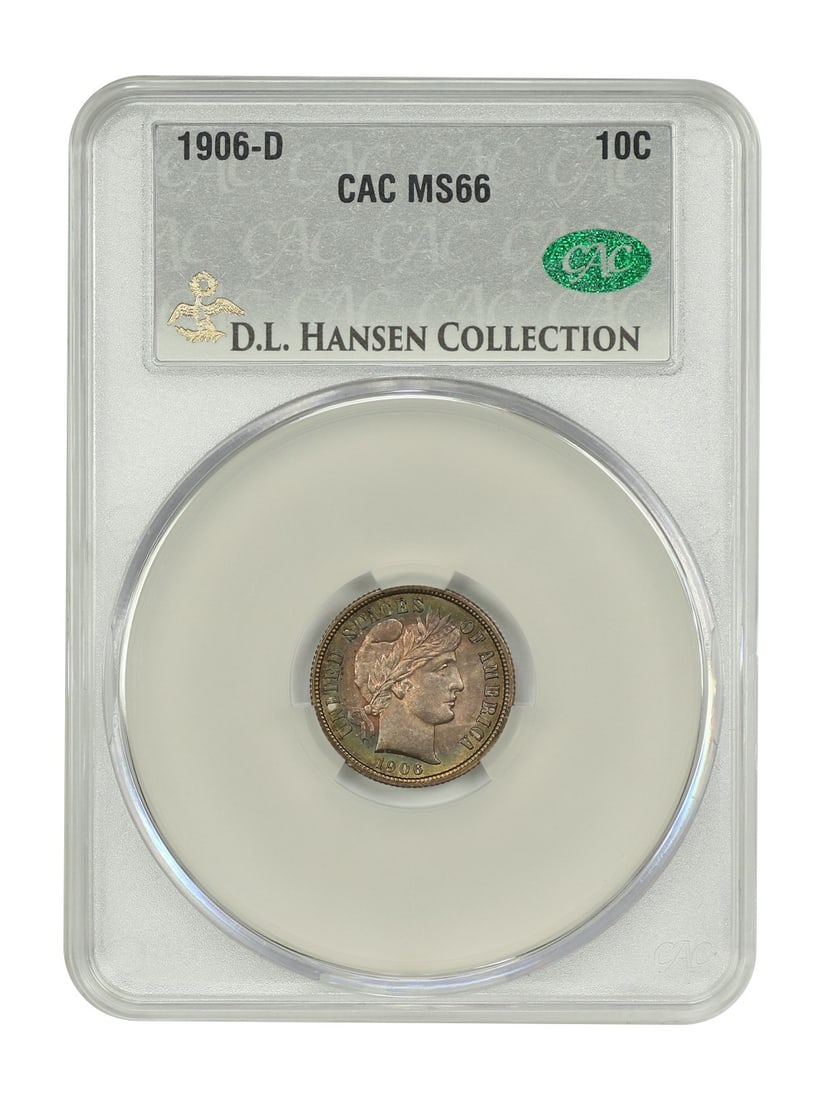 1906-D Barber Dime CACG MS66 Denver Mint Gem: 1906-D Barber Dime CACG MS66 Denver Mint Gem This exquisite 1906-D Barber Dime, certified by CACG with the certification number 914403751, is a stunning example of numismatic artistry. Graded MS66, th