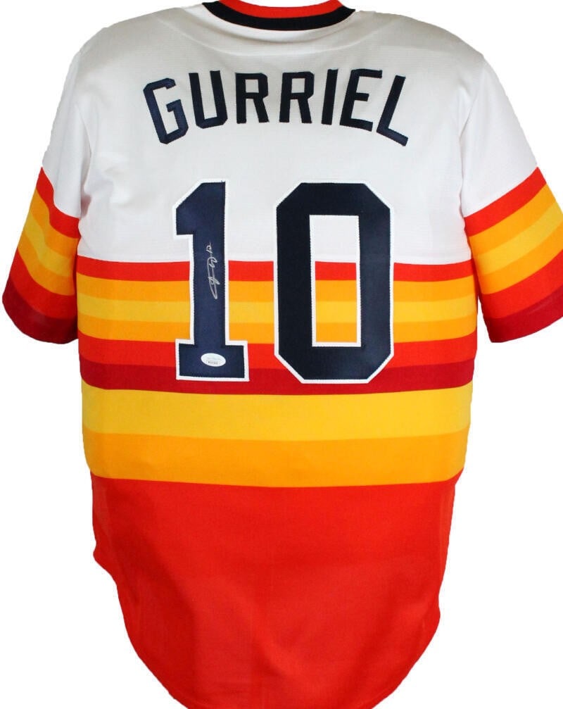 Nike rainbow jersey signed by Yuli Gurriel Houston Astros JSA: Nike rainbow jersey signed by Yuli Gurriel Houston Astros JSA Autographed Houston Astros Nike jersey associated with Yuli Gurriel. The item is marked Original and is in pre-owned condition. It was mad