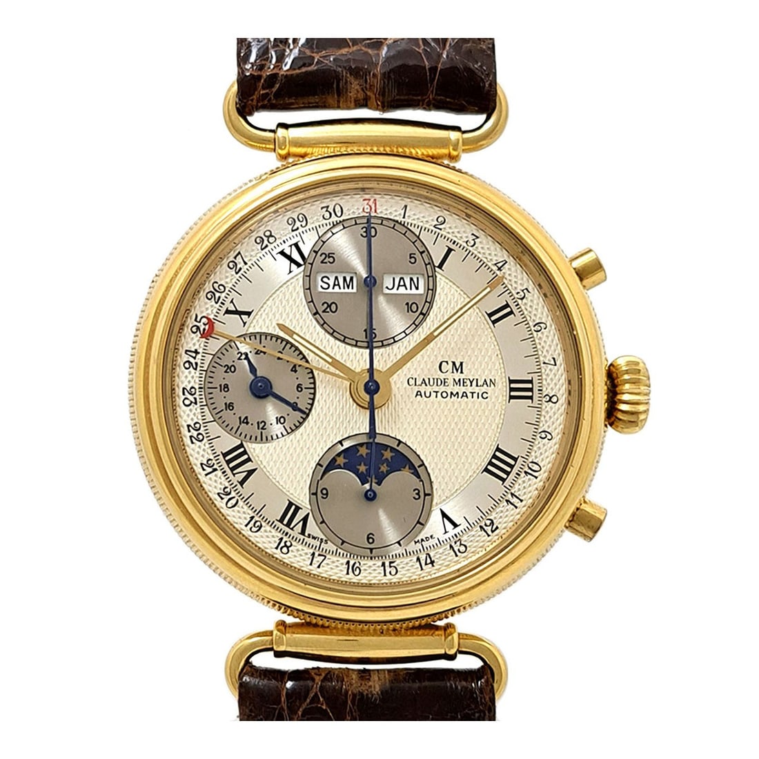 Claude Meylan Automatic Silver Dial Moon Phase Chronograph Watch (1 of 6)