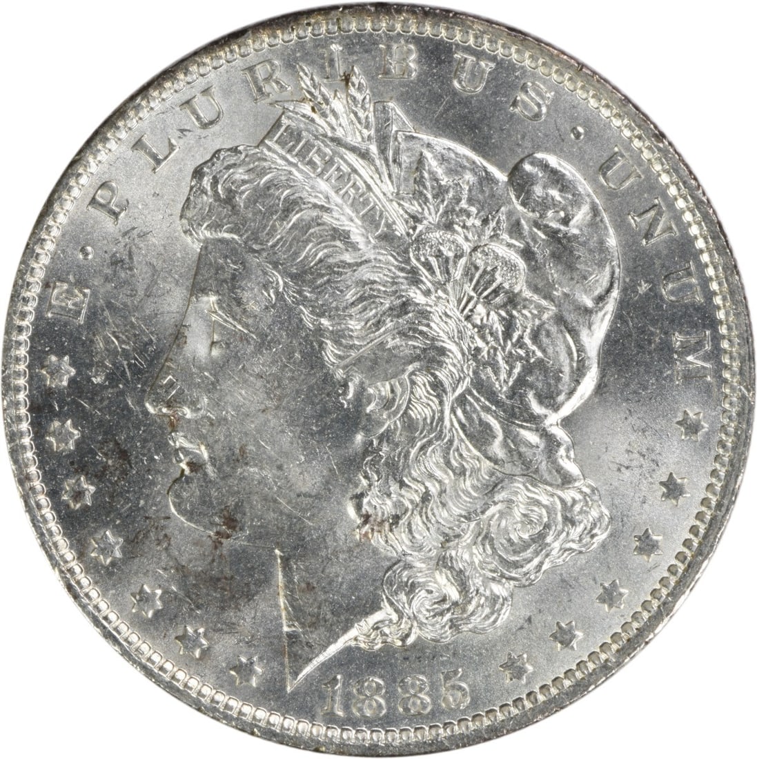 Uncirculated 1885 O Silver Dollar Morgan Type Brilliant Uncertified US Coin: Uncirculated 1885 O Silver Dollar Morgan Type Brilliant Uncertified US Coin This is an 1885-O Morgan Silver Dollar from the United States, featuring Brilliant Uncirculated (BU) condition. The coin is 