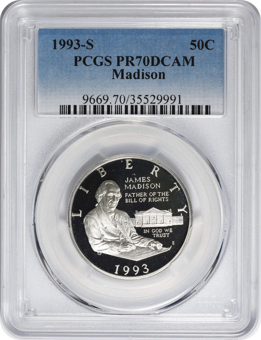 1993-S Madison Commemorative Half Dollar PR70DCAM PCGS Uncirculated Silver Coin (1 of 2)