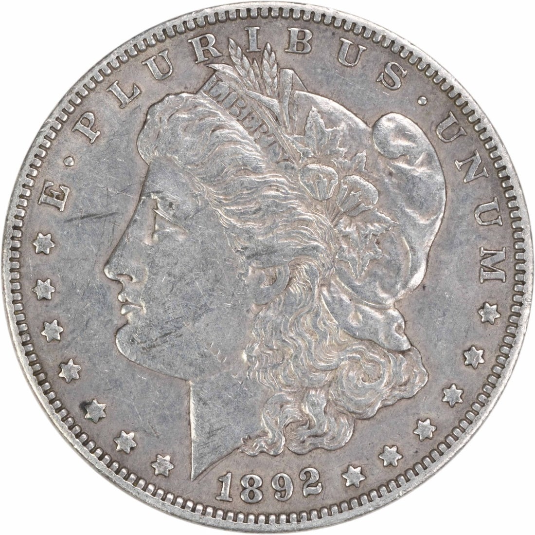 Choice EF 1892-O Morgan Dollar 90% Silver Uncertified US Coin: Choice EF 1892-O Morgan Dollar 90% Silver Uncertified US Coin This 1892-O Morgan Silver Dollar is a circulated coin from the United States, minted in New Orleans. Composed of 90% silver and 10% copper
