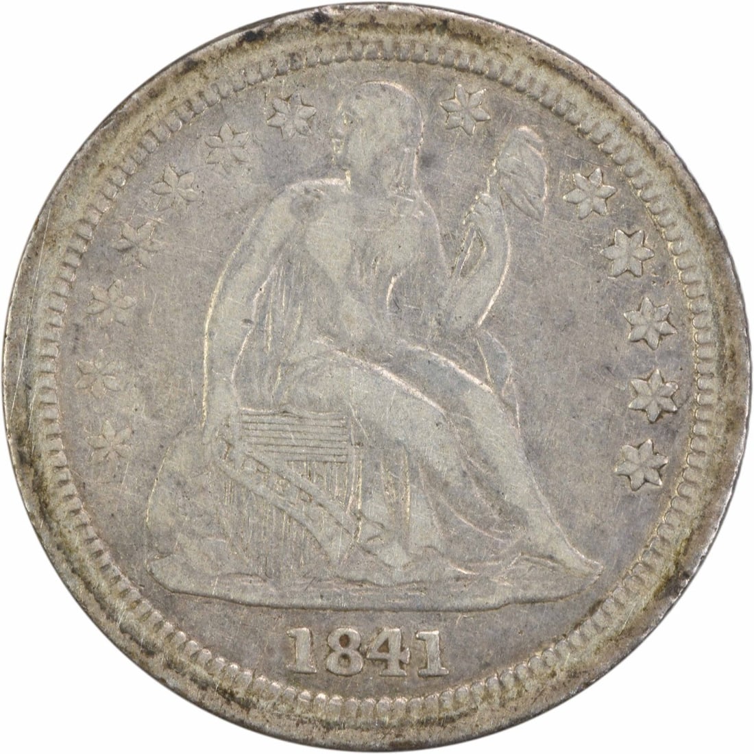 1841-O Liberty Seated Silver Dime VF Uncertified 10C: 1841-O Liberty Seated Silver Dime VF Uncertified 10C This 1841-O Liberty Seated Silver Dime is a remarkable piece of American numismatic history. Struck in New Orleans, this circulated coin features a