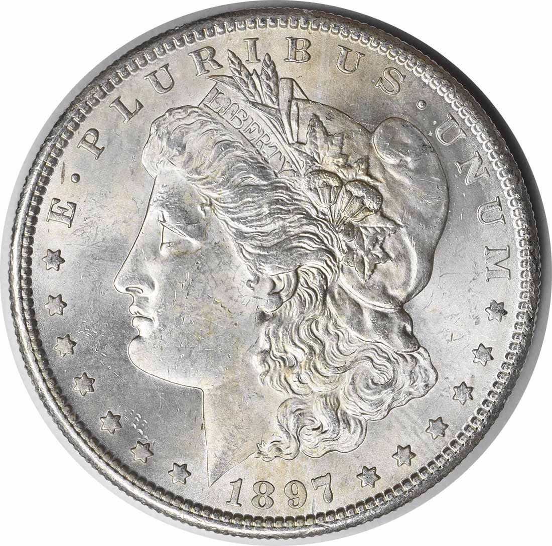 Choice BU 1897 San Francisco Morgan Silver Dollar Uncertified: Choice BU 1897 San Francisco Morgan Silver Dollar Uncertified This is an 1897-S Morgan Silver Dollar from the United States. The coin is uncirculated and graded as Choice Brilliant Uncirculated (BU). 