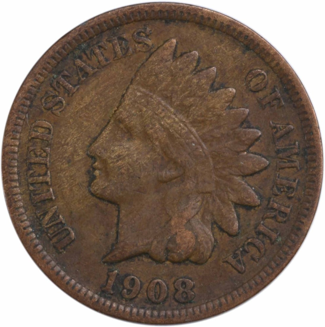 1908-S Indian Head Copper Small Cent VF Uncertified: 1908-S Indian Head Copper Small Cent VF Uncertified This is a 1908 Indian Head cent from the United States, minted in San Francisco. The coin is circulated and graded VF (Very Fine), featuring the cla