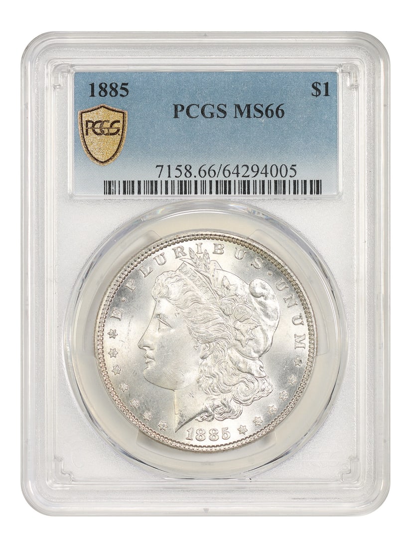 1885 Philadelphia Morgan Dollar $1 PCGS MS66 Uncirculated: 1885 Philadelphia Morgan Dollar $1 PCGS MS66 Uncirculated 1885 Morgan Dollar $1 certified by PCGS and graded MS66. Struck at the Philadelphia Mint, this uncirculated coin is identified as a popular co