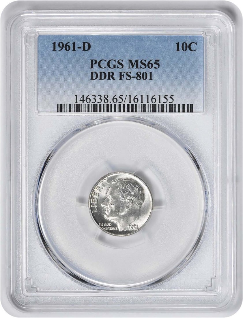 1961-D Roosevelt Silver Dime MS65 PCGS Uncirculated 90% Silver: 1961-D Roosevelt Silver Dime MS65 PCGS Uncirculated 90% Silver This 1961-D Roosevelt Silver Dime is a stunning addition to any coin collection. Certified by PCGS with a grade of MS65, this uncirculate