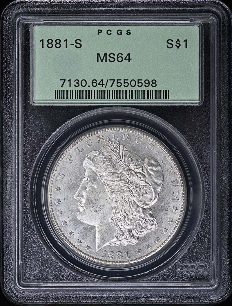 PCGS MS64 1881-S Morgan Dollar San Francisco Mint: PCGS MS64 1881-S Morgan Dollar San Francisco Mint This is an 1881 Morgan Dollar from the San Francisco Mint, graded MS64 by PCGS. The coin is uncirculated and originates from the United States. It is 