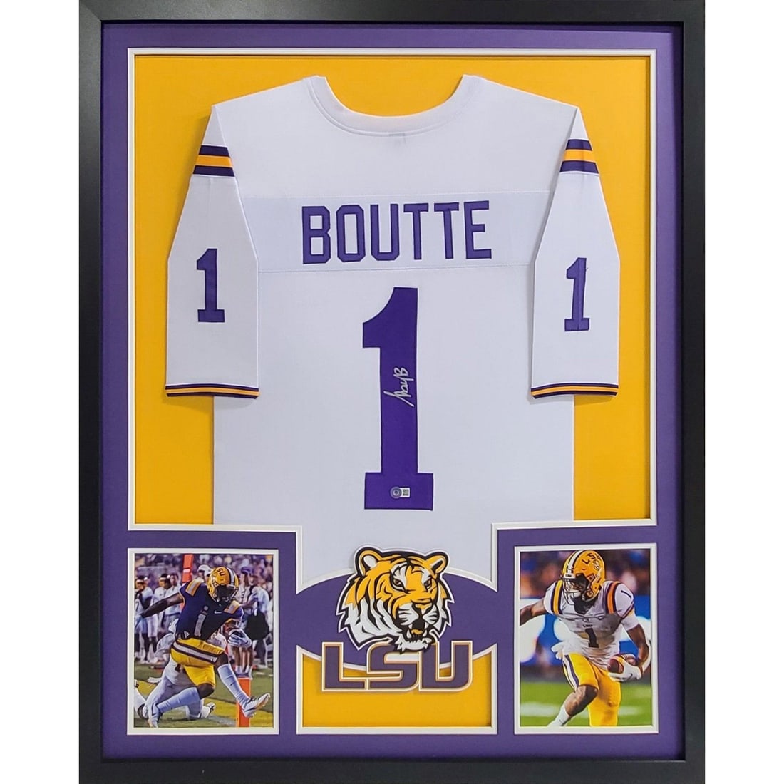 Framed LSU Football Jersey Signed by Kayshon Boutte Beckett Authenticated: Framed LSU Football Jersey Signed by Kayshon Boutte Beckett Authenticated This is a framed LSU jersey autographed by Kayshon Boutte. The jersey is authenticated by Beckett and includes a tamper-proof 