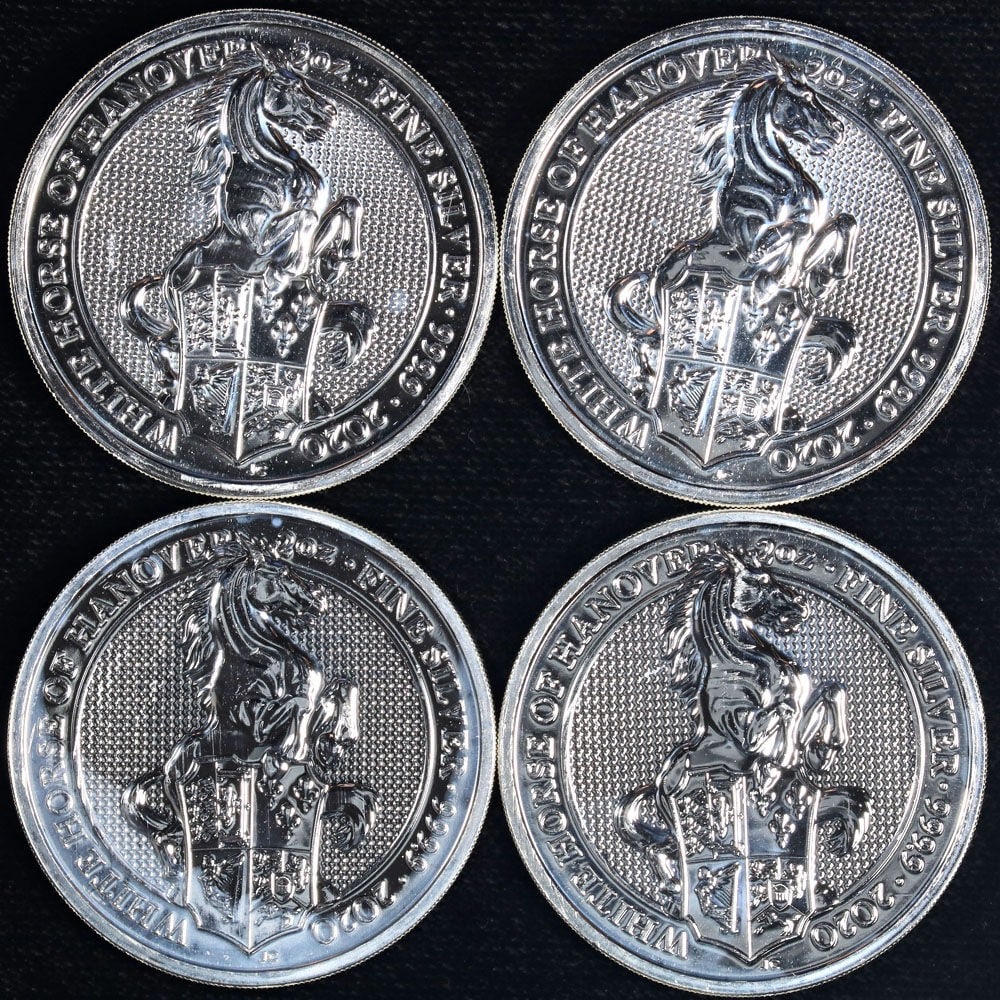 4 Coin Lot 2020 Great Britain 2 Ounce Silver White Horse of Hanover (1 of 2)