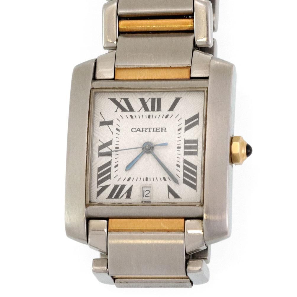 Cartier Tank Francaise Automatic Date 18k Gold Steel Men's Watch: Cartier Tank Francaise Automatic Date 18k Gold Steel Men's Watch Introducing the Cartier Men's Tank Francaise Automatic Date Watch, a striking blend of elegance and functionality. This authentic timep