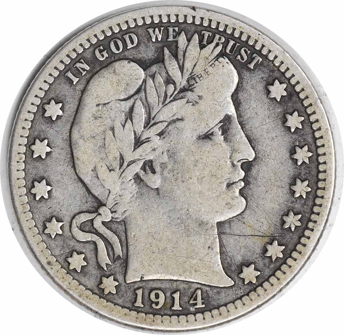 1914-S Barber Silver Quarter 25C F Uncertified 90% Silver (1 of 2)