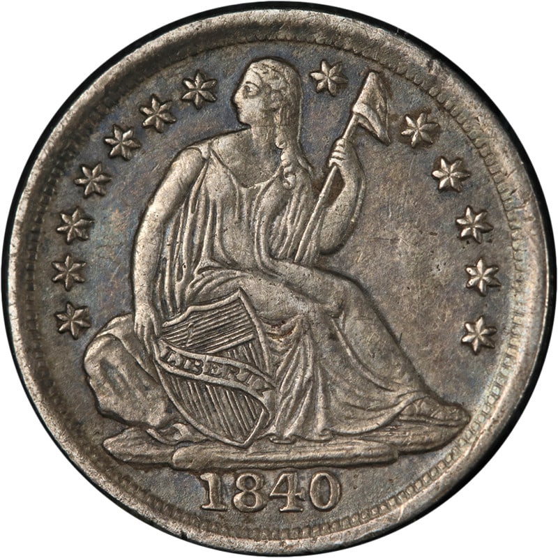 1840 O Silver Seated Liberty Half Dime No Drapery Choice AU: 1840 O Silver Seated Liberty Half Dime No Drapery Choice AU This is an original 1840-O Seated Liberty Half Dime 'No Drapery' in Choice About Uncirculated (AU) condition. The coin features attractive c