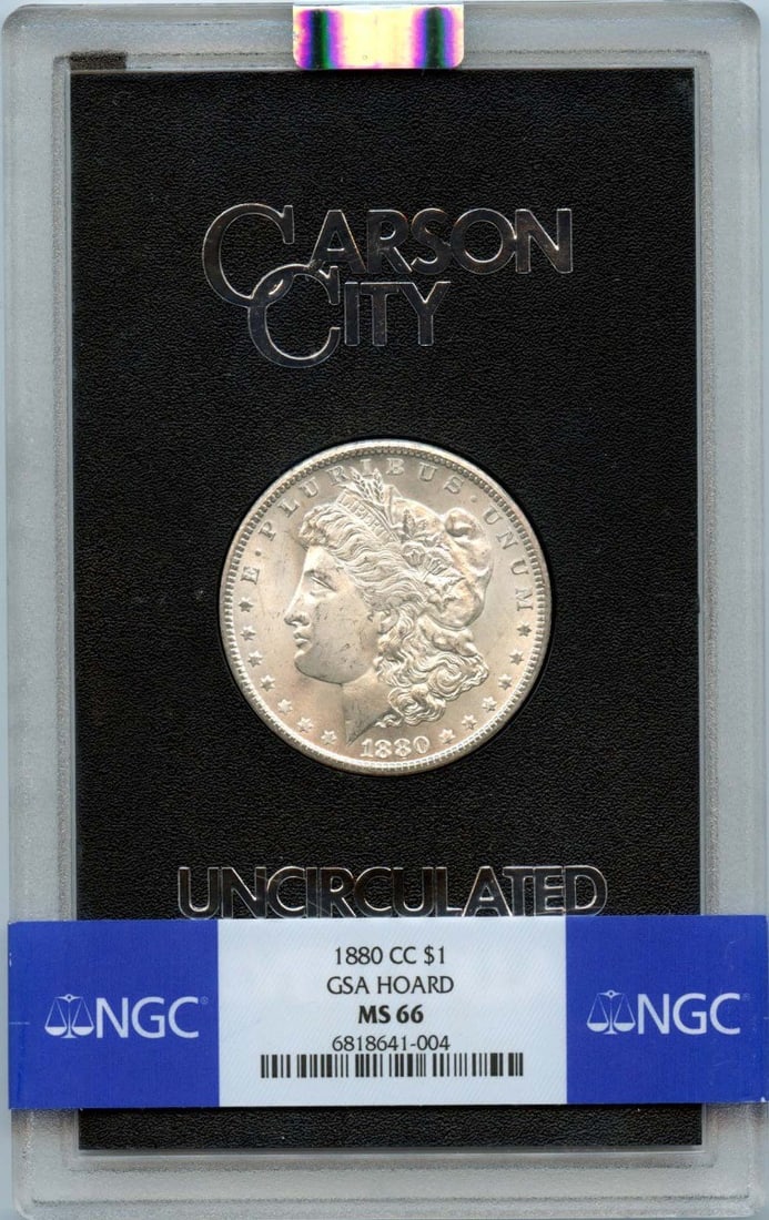NGC MS66 1880 Carson City Morgan Dollar GSA Hoard Silver Coin: NGC MS66 1880 Carson City Morgan Dollar GSA Hoard Silver Coin This 1880-CC Morgan Dollar is part of the GSA Hoard and has been certified by NGC with a grade of MS66. Struck at the Carson City Mint, th