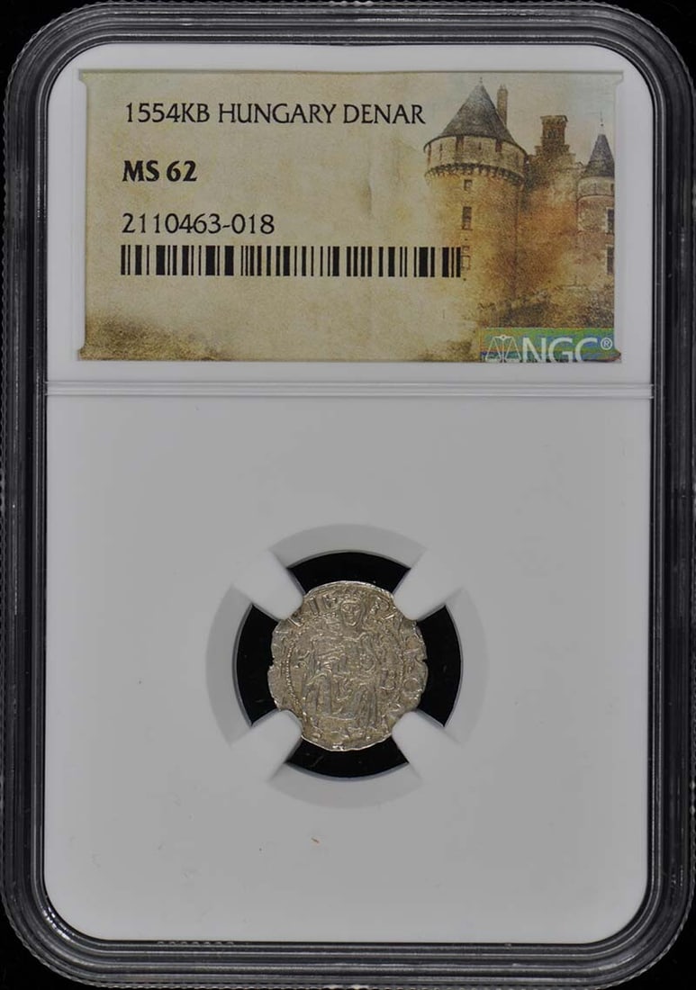 1554KB Hungary Denar NGC MS62 Uncirculated Coin: 1554KB Hungary Denar NGC MS62 Uncirculated Coin This uncirculated 1554KB Hungary Denar is graded MS62 by NGC, ensuring its quality and authenticity. It features a certification number of 2110463018, i